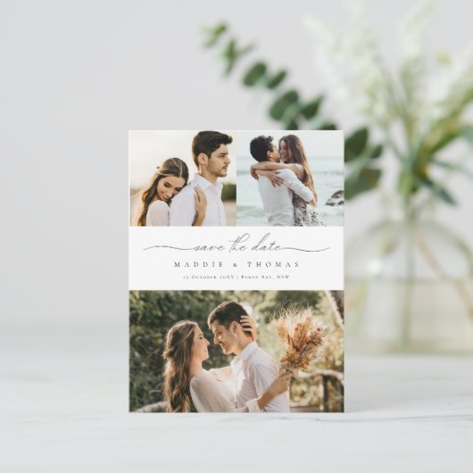 Minimalistisches modernes Foto Save the Date Einla Postkarte (Stehend Vorderseite)