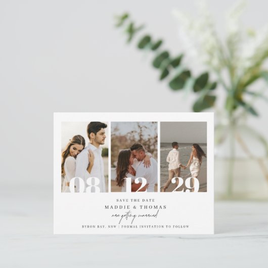 Minimalistisches modernes Foto Save the Date Einla Postkarte (Stehend Vorderseite)