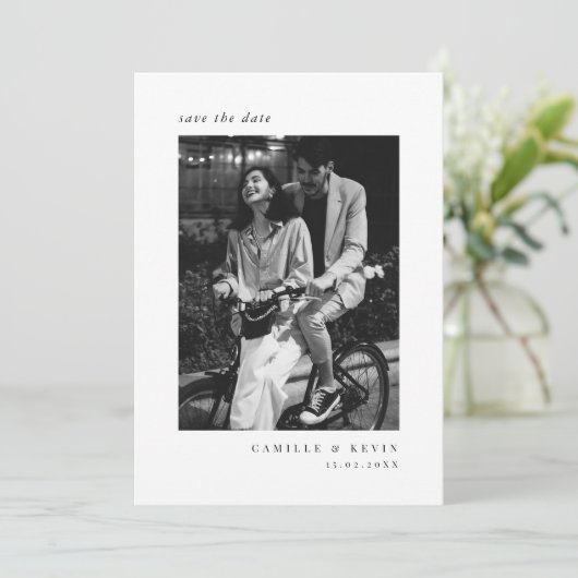 Minimalistisches modernes Foto Save the Date Einladung (Stehend Vorderseite)
