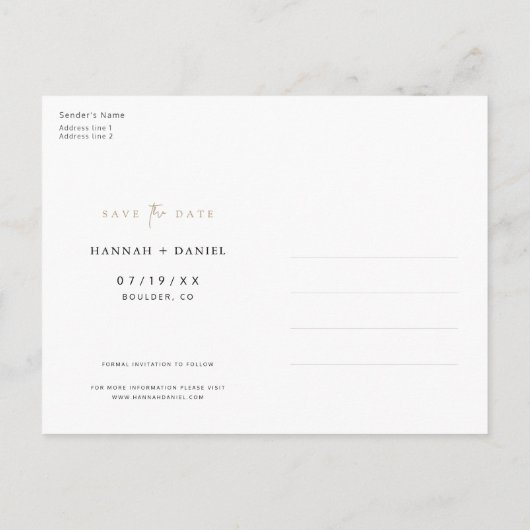 Minimalistisches modernes Foto Save the Date Hochz Einladungspostkarte (Rückseite)