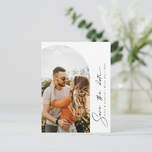 Minimalistisches modernes Foto Save the Date Postc Postkarte (Stehend Vorderseite)