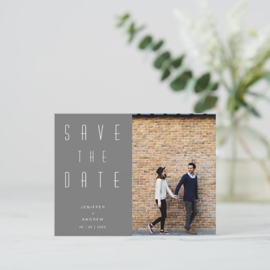 Minimalistisches modernes Foto Save the Date Postkarte (Stehend Vorderseite)
