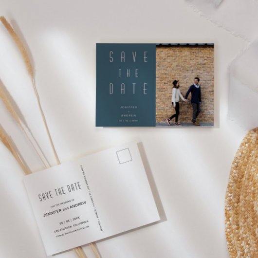 Minimalistisches modernes Foto Save the Date Postkarte
