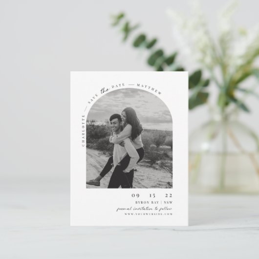 Minimalistisches modernes Foto Save the Date Postkarte (Stehend Vorderseite)