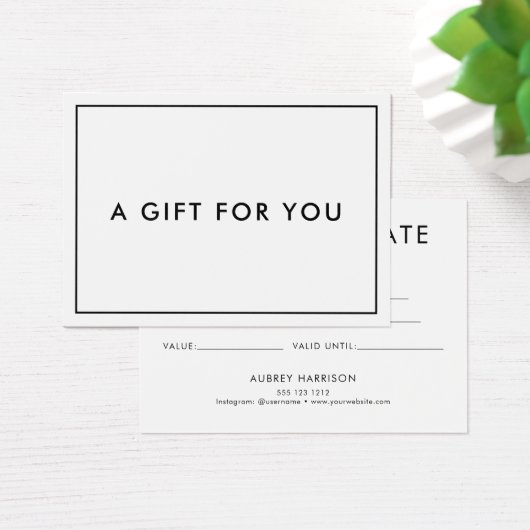 Minimalistisches modernes Geschenkzertifikat (Schreibtisch)