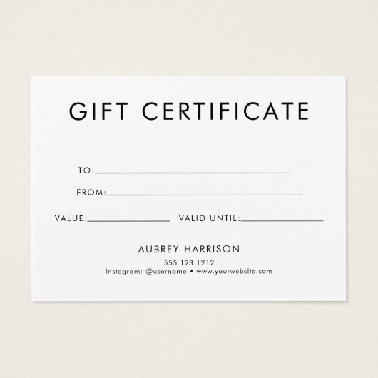 Minimalistisches modernes Geschenkzertifikat (Rückseite)