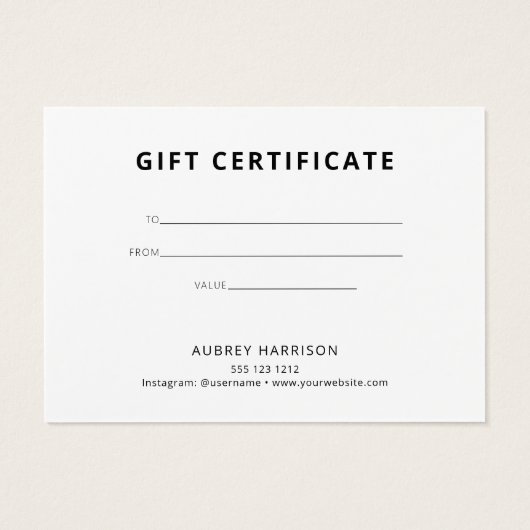 Minimalistisches modernes Geschenkzertifikat (Rückseite)