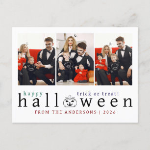 Minimalistisches, modernes glückliches Halloween 3 Feiertagspostkarte