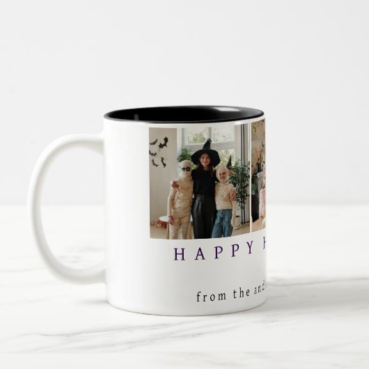 Minimalistisches, modernes glückliches Halloween 3 Zweifarbige Tasse (Links)