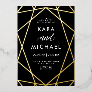 Minimalistisches, modernes Gold in Schwarz   Hochz Folieneinladung