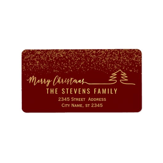 Minimalistisches modernes Goldskript Frohe Weihnac Adressaufkleber (Vorne)