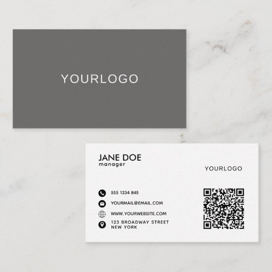 Minimalistisches, modernes Grau Beruflich mit QR-C Visitenkarte (Vorne/Hinten)