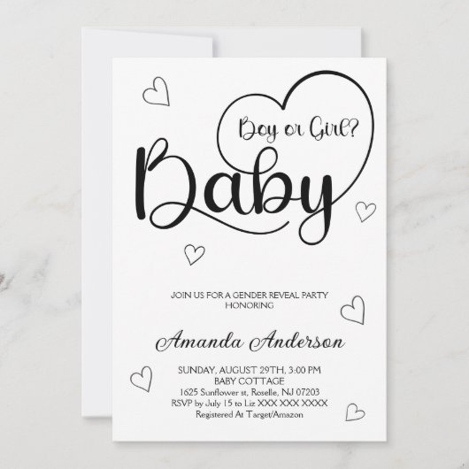 Minimalistisches modernes Herzgeschlecht Einladung (Vorderseite)