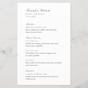 Minimalistisches modernes Hochzeitsmenü auf kleine Flyer