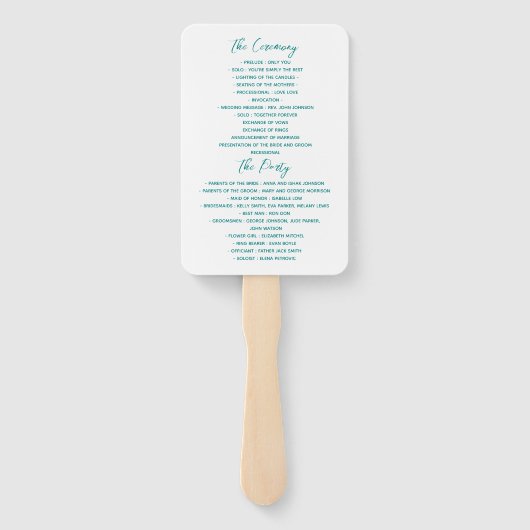Minimalistisches modernes Hochzeitsprogramm Fächer (Rückseite)