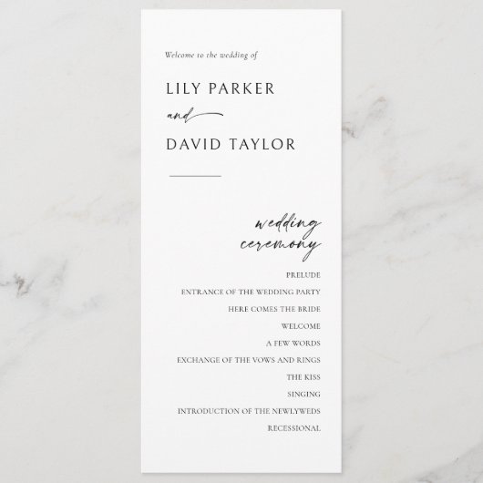 Minimalistisches modernes Hochzeitsprogramm Programm (Vorderseite)