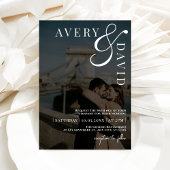 Minimalistisches modernes Hochzeitsschwarzes Foto Einladung