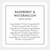 Minimalistisches, modernes Inhaltsstofflabel Quadratischer Aufkleber (Vorderseite)