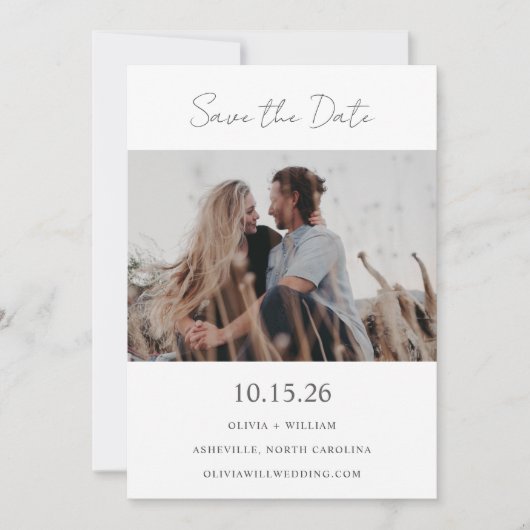 Minimalistisches modernes Kalligrafie-Hochzeitskaf Save The Date (Vorderseite)