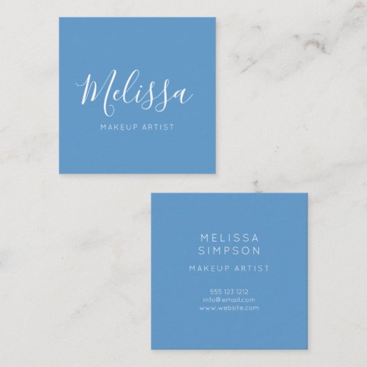 Minimalistisches modernes Kalligraphie-Blau Quadratische Visitenkarte (Vorne/Hinten)