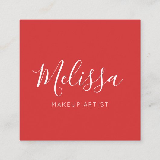 Minimalistisches modernes Kalligraphie-Rot Quadratische Visitenkarte (Vorderseite)
