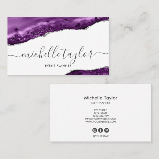 Minimalistisches, modernes lila Drehbuch Visitenkarte (Vorne/Hinten)