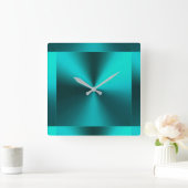 Minimalistisches modernes metallisches Aquamarines Quadratische Wanduhr (Zuhause)
