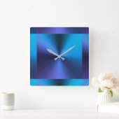 Minimalistisches modernes metallisches Türkis-Blau Quadratische Wanduhr (Zuhause)