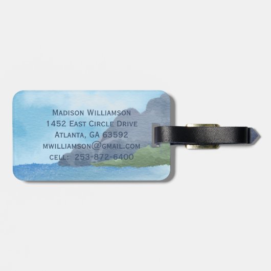 Minimalistisches, modernes Monogramm Elegantes Blu Gepäckanhänger (Rückseite horizontal)