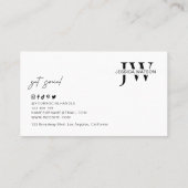 Minimalistisches, modernes Monogramm-Logo Schwarz- Visitenkarte (Rückseite)