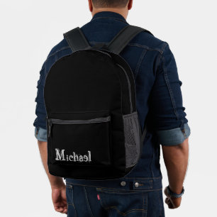 Minimalistisches modernes Monogramm Name schwarz w Bedruckter Rucksack