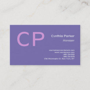 Minimalistisches modernes Monogramm Periwinkle Lav Visitenkarte