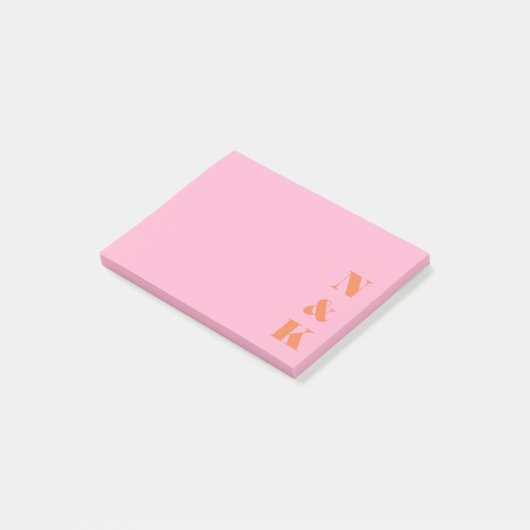 Minimalistisches modernes Monogramm Pink Orange Cu Post-it Klebezettel (angewinkelt)