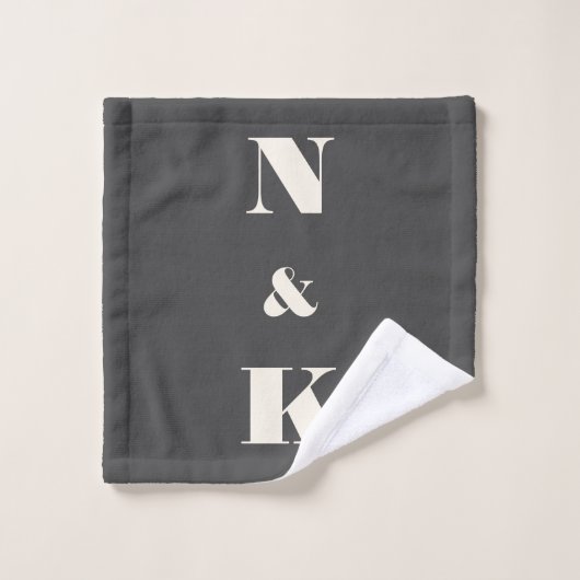 Minimalistisches, modernes Monogramm Schwarz/Weiß Badhandtuch Set (Waschlappen)