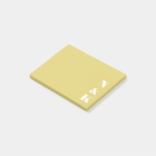 Minimalistisches modernes Monogramm Softgelb Custo Post-it Klebezettel (angewinkelt)