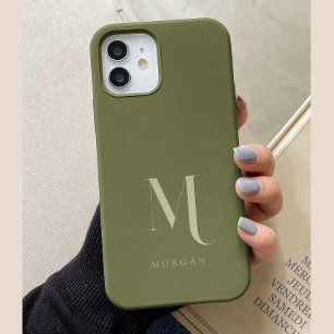 Minimalistisches modernes olivgrünes Monogramm Case-Mate iPhone Hülle
