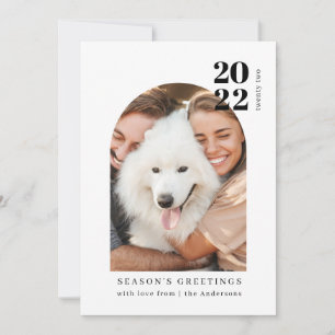 Minimalistisches modernes Rosa Arch Couple Dog Fun Feiertagskarte