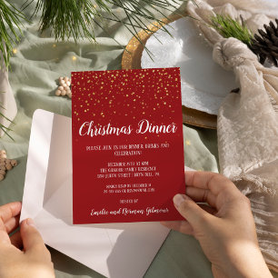 Minimalistisches modernes rotes Weihnachtsdinner G Folieneinladung
