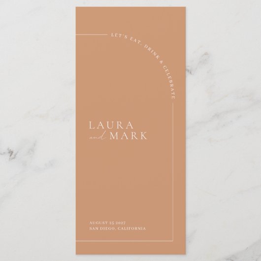 Minimalistisches, modernes Rust Boho Arch Wedding Menükarte (Vorderseite)