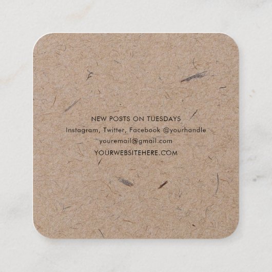 Minimalistisches, modernes, rustikales Kraftpapier Quadratische Visitenkarte (Rückseite)