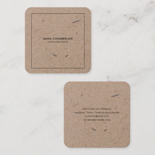 Minimalistisches, modernes, rustikales Kraftpapier Quadratische Visitenkarte (Vorne/Hinten)