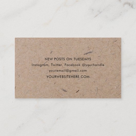 Minimalistisches, modernes, rustikales Kraftpapier Visitenkarte (Rückseite)