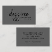 Minimalistisches, modernes Schwarzes Script grau Visitenkarte (Vorne/Hinten)