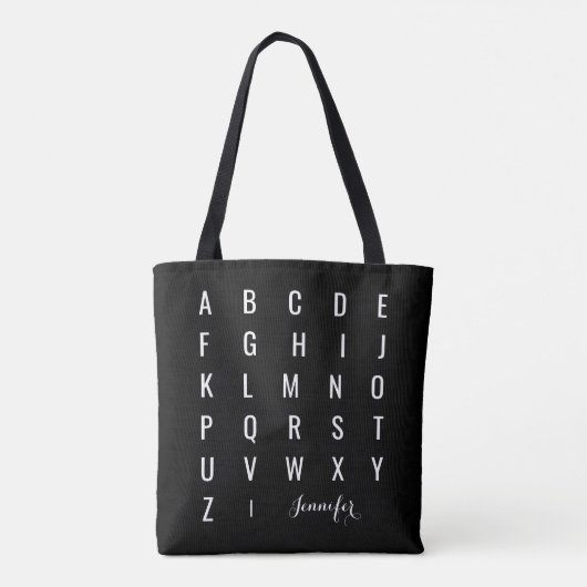 Minimalistisches modernes Schwarzweiss-Alphabet Tasche (Rückseite)