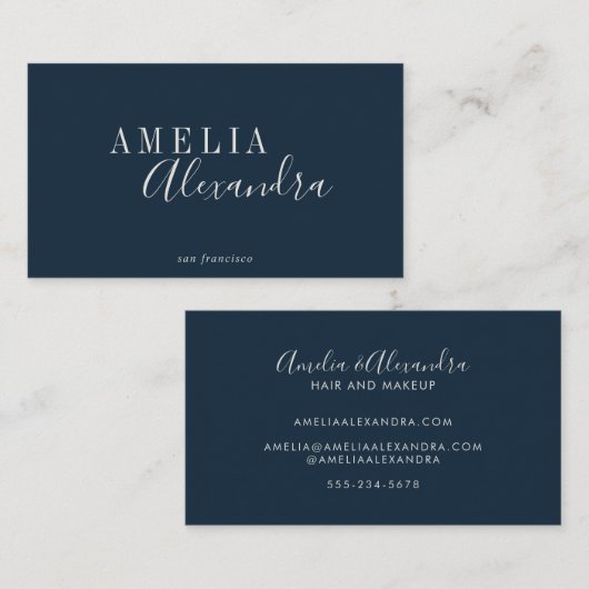 Minimalistisches, modernes Script Boho Chic Navy B Visitenkarte (Vorne/Hinten)