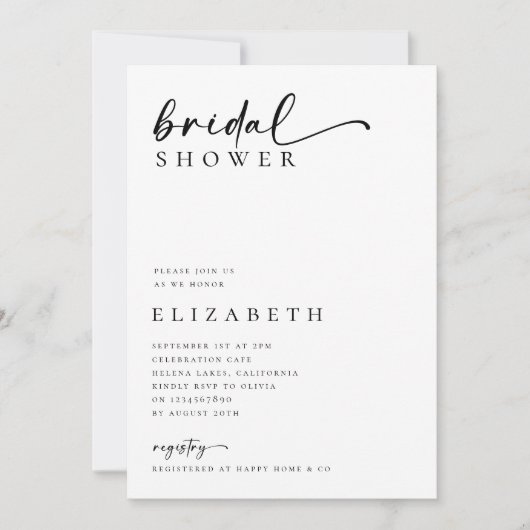 Minimalistisches modernes Script-Brautparty Einladung (Vorderseite)