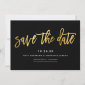 Minimalistisches, modernes Script-Chic Black + Gol Save The Date (Vorderseite)