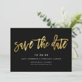 Minimalistisches, modernes Script-Chic Black + Gol Save The Date (Stehend Vorderseite)