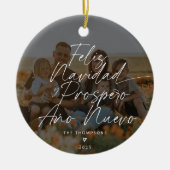 Minimalistisches modernes Script Feliz Navidad Fot Keramik Ornament (Vorne)