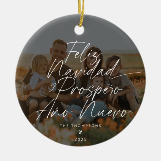 Minimalistisches modernes Script Feliz Navidad Fot Keramik Ornament (Vorne)